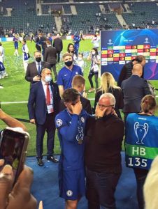(Image): Mason Mount and his father fight back the tears at full time